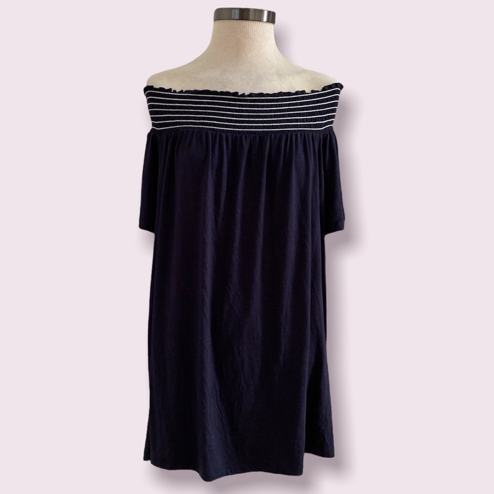 Lane Bryant Navy Blue Smock Neck Off the Shoulder Swing Tee - Brand New - 22/24